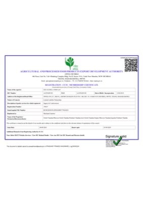 GEE Global Exim APEDA Certificate for Agricultural Products Export
