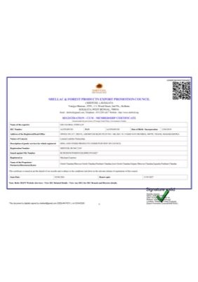 GEE Global Exim SHEFEXIL Shellac Export Registration Certificate